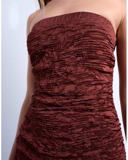 TOPSHOP Brown Crinkle Bandeau Mini Dress