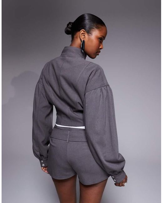 Kaiia Gray Exclusive Tailored Zip Through Balloon Sleeve Jacket Co-Ord