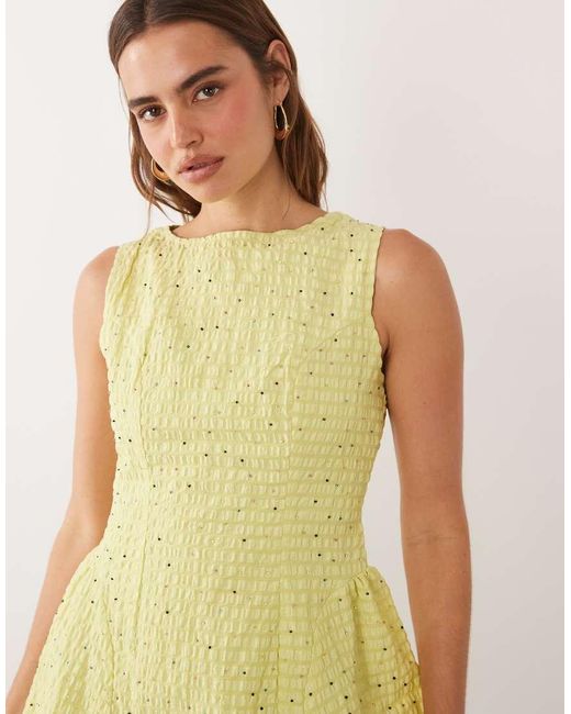 Sister Jane Yellow Ronja Boat Neck Sleeveless Embellished Detail Mini Dress
