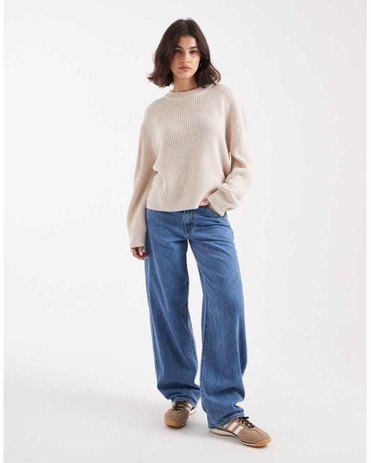 ONLY Natural Round Neck Rib Knitted Jumper