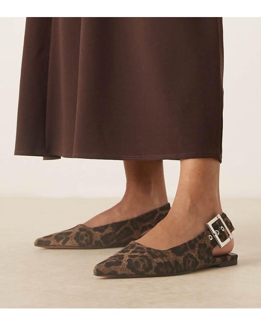 ASOS Brown Wide Fit Linear Buckle Detail Slingback Ballets