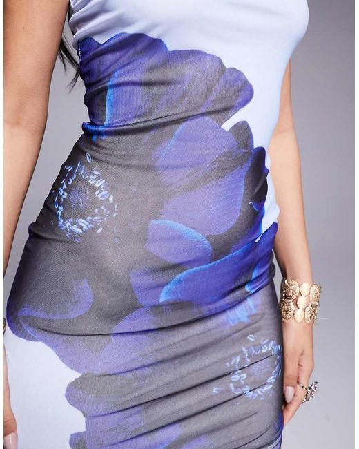 Kaiia Purple Exclusive Double Layered Slinky Mesh Bandeau Mini Dress