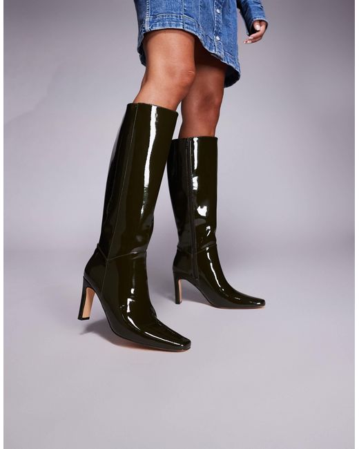 Public Desire Black Public Desire Pose Wide Fit Heeled Knee Boots