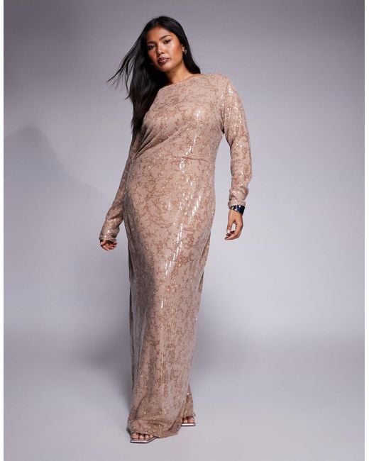 Jaded Rose Plus Foil Sequin Long Sleeved Maxi Dress in Purple | Lyst