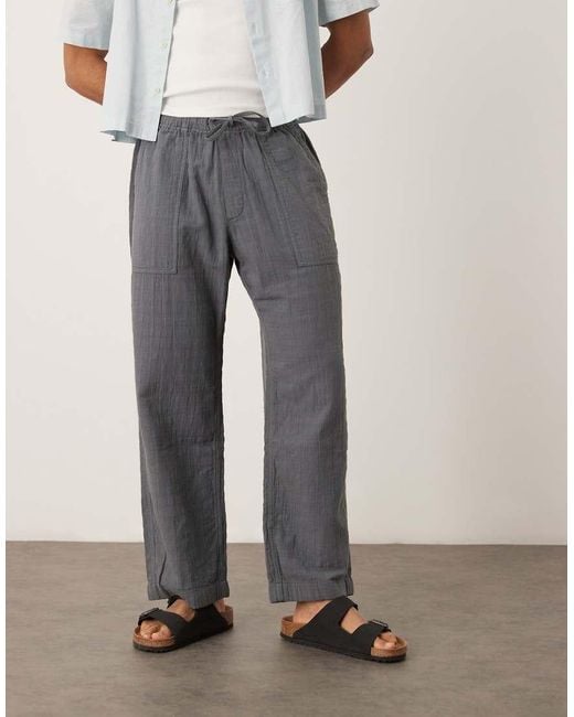 Abercrombie & Fitch Gray Baggy Pull On Textured Trouser for men