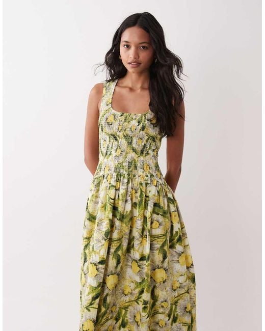 ASOS Green Crinkle Scoop Neck Maxi Sundress With Shirred Waist