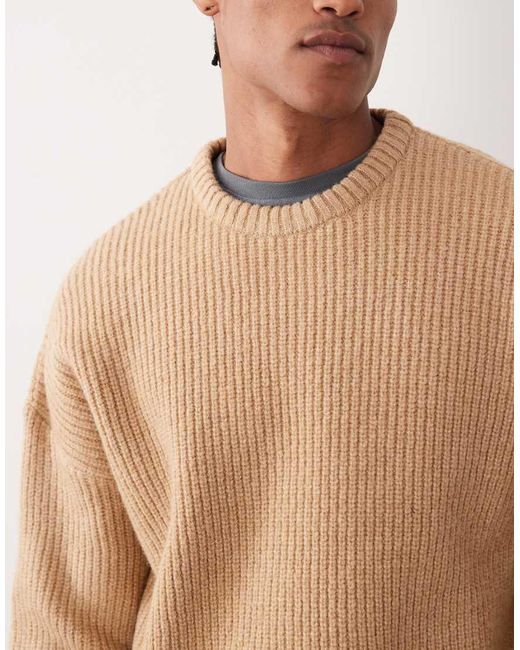 ASOS Natural Super Oversized Boxy Fit Knitted Fisherman Rib Jumper for men