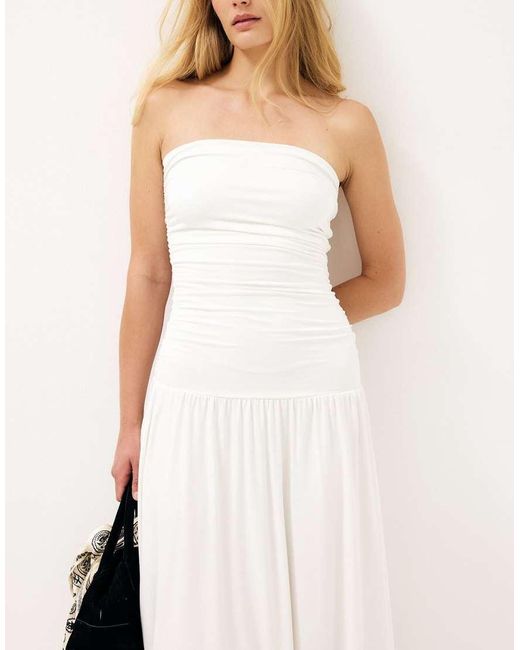NA-KD White Flowy Tube Maxi Dress