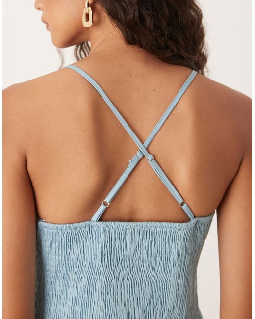ASOS Blue Scoop Neck Crinkle Maxi Dress With Cross Back