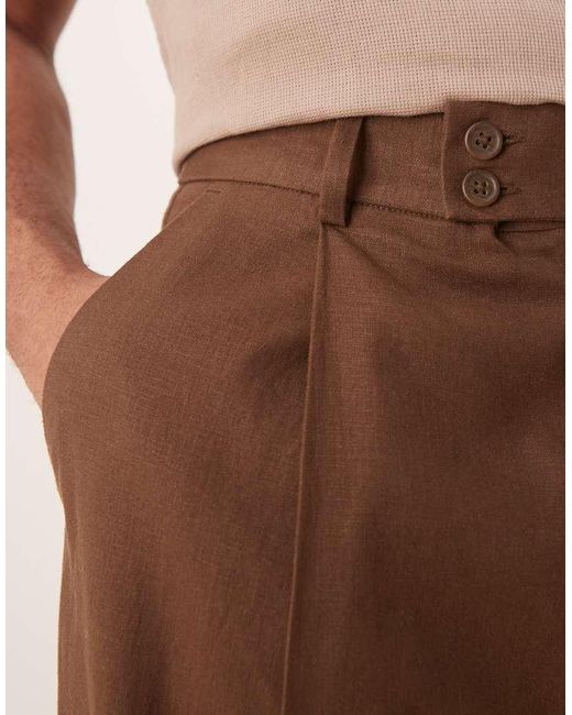 ASOS Natural Smart Cropped Balloon Linen Blend Trousers With Front Pleat for men