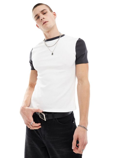 ASOS – kurz geschnittenes, geripptes t-shirt in White für Herren