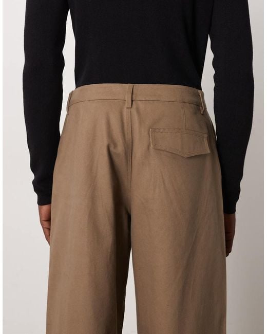 ASOS Brown Loose Straight Faux Suede Trousers With Pleats for men