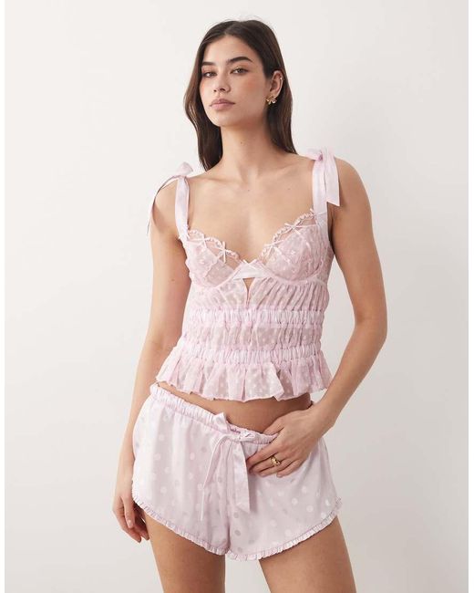For Love & Lemons Pink Slotted Hearts Sleep Short Co-Ord