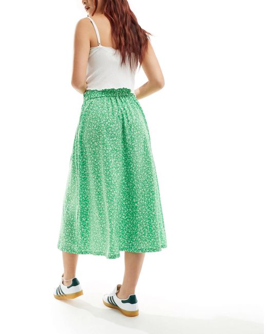 Monki Green Button Through Midi Skirt