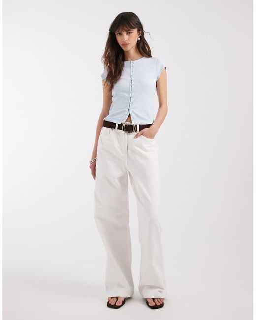 ASOS White Compact Rib Button Through Short Sleeve Cardigan