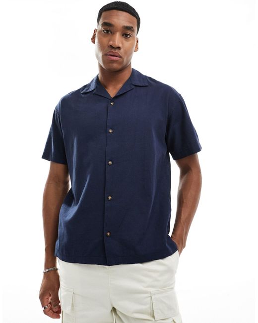 Jack & Jones Blue Linen Shirt With Revere Collar for men