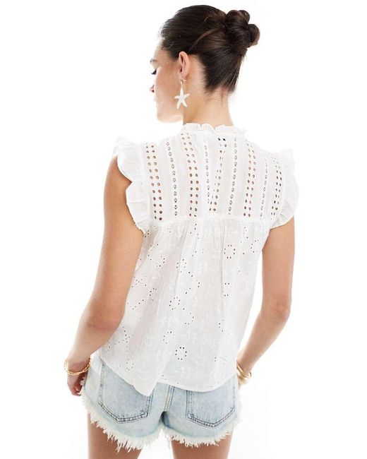 ONLY White Broidery Sleeveless Top