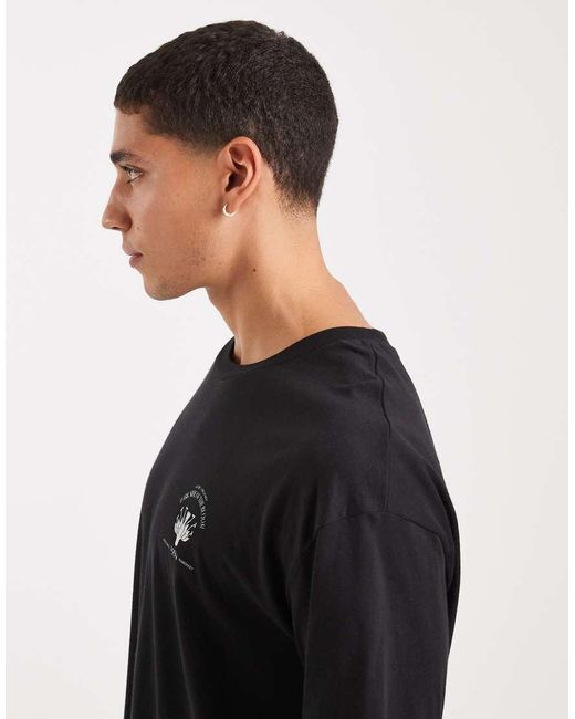 T-Shirt Oversize Nera Con Stampa Di Fiore Sul Retro di Jack & Jones in Black da Uomo