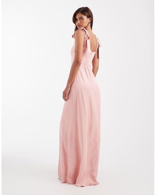 Maids To Measure Pink Bridesmaid Tie Shoulder Maxi Dress