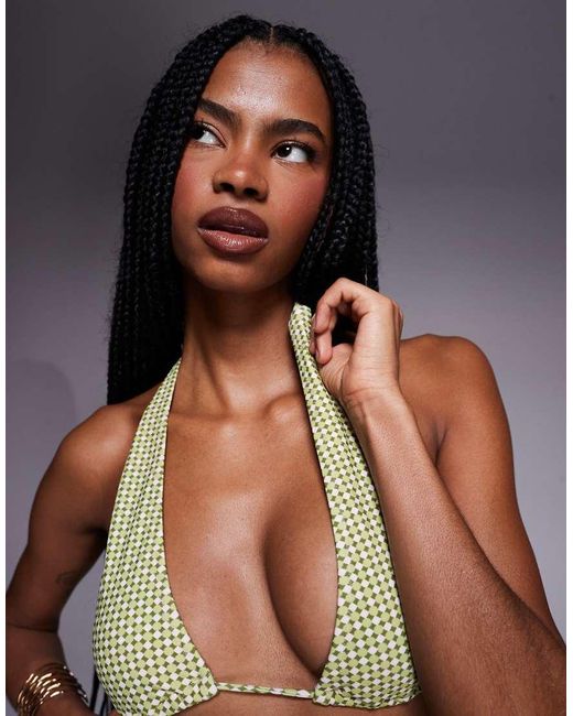 Candypants Brown Geometric Print Halterneck Bikini Top