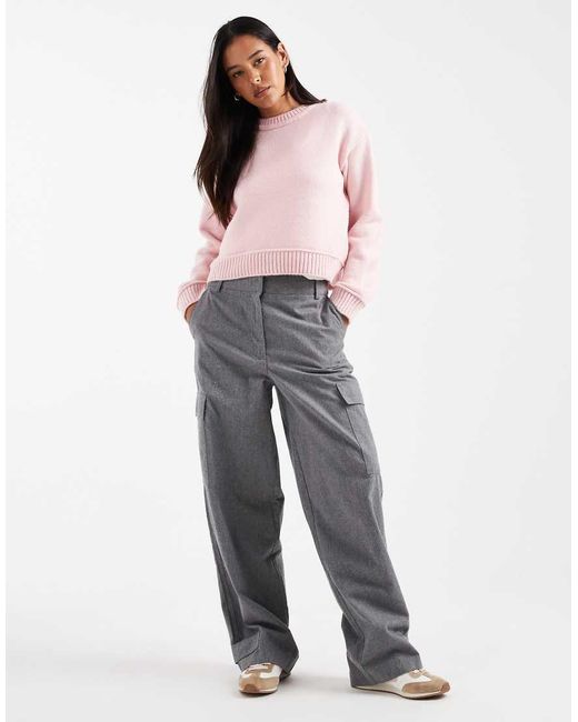 ASOS Pink Knitted Oversized Jumper With Wide Rib Detailing In