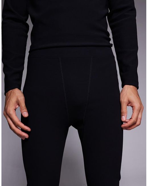 ASOS 4505 Ski & Snow Black Asos 4505 Ski Thermal Ribbed Fleece Back Base Layer Leggings With Sweat Wicking for men