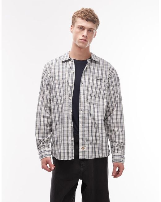 Dickies Gray Wellsville Striped Long Sleeve Shirt for men