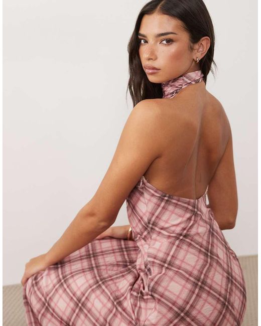 ASOS Pink Asos Design Curve Chiffon High Neck Halter Maxi Dress