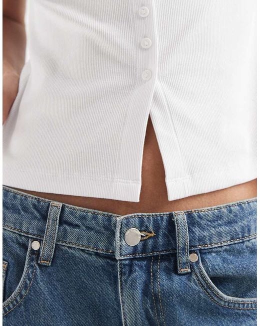 New Look Blue Boat Neck Button Through Tank Top
