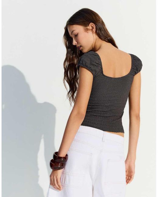 Bershka Gray Short Sleeve Waffle-knit T-shirt