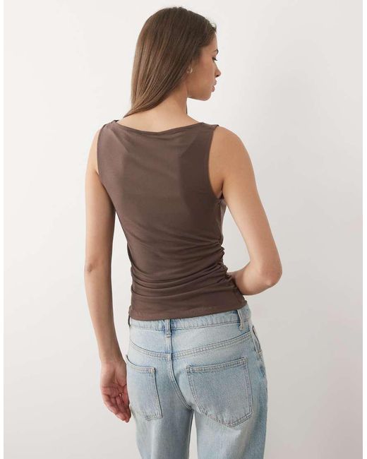 New Look Brown Cowl Neck Ruche Side Top