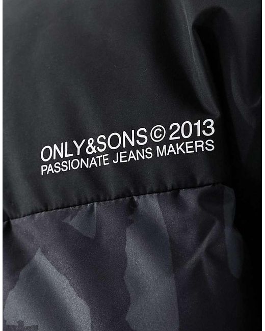 Only & Sons Black Boxy Oversized Puffer for men