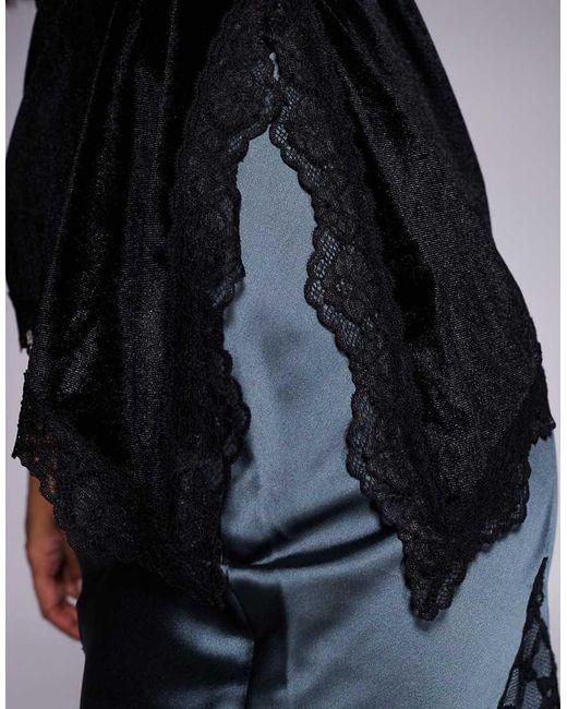 ASOS Black Asymmetric Hem Velvet Cami With Lace Trim Detail