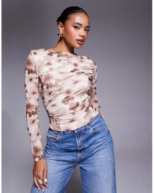 Princess Polly Blue Isolda Mesh Slash Neck Long Sleeve Top