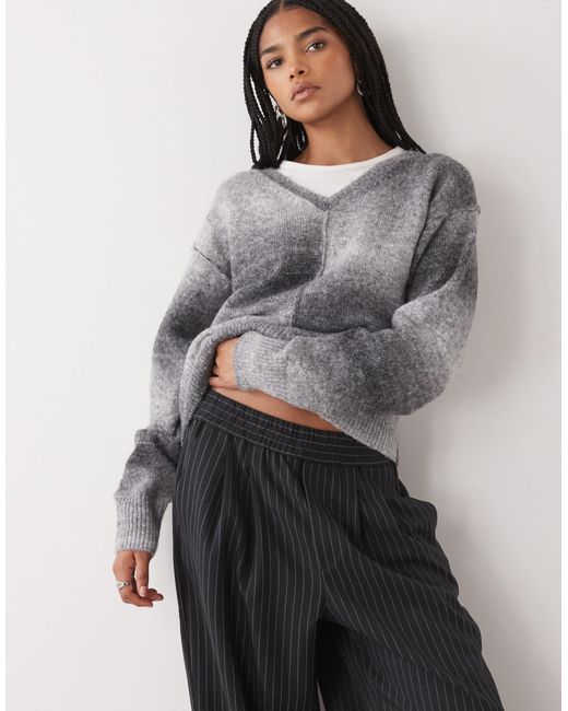 Weekday Gray Space Dye V-neck Sweater