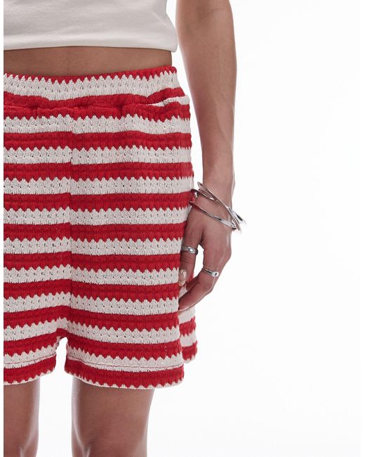 TOPSHOP Red Stripe Knitted Beach Short