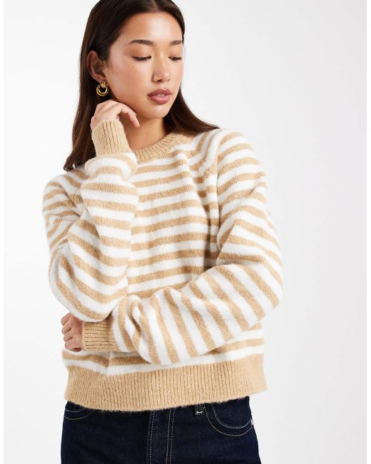 ASOS Women's Natural Fluffy Stripe Sweater