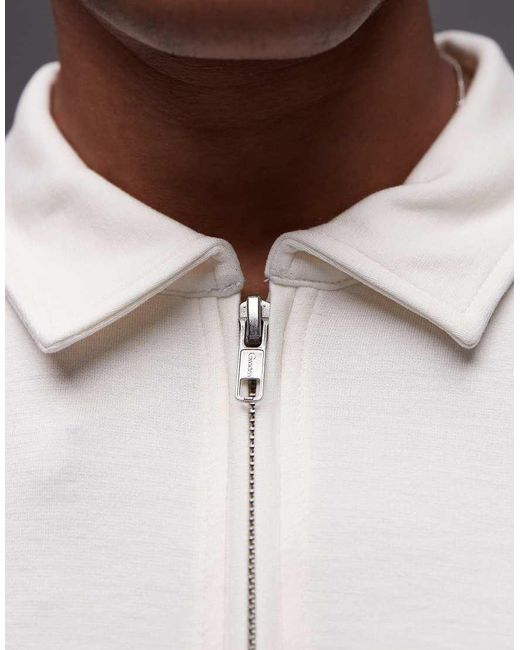 Topman White Premium Oversized Fit Polo With Zip Placket for men