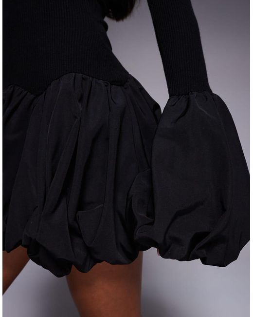 ASOS Black Knitted Mini Dress With Bubble Hem And Cuff