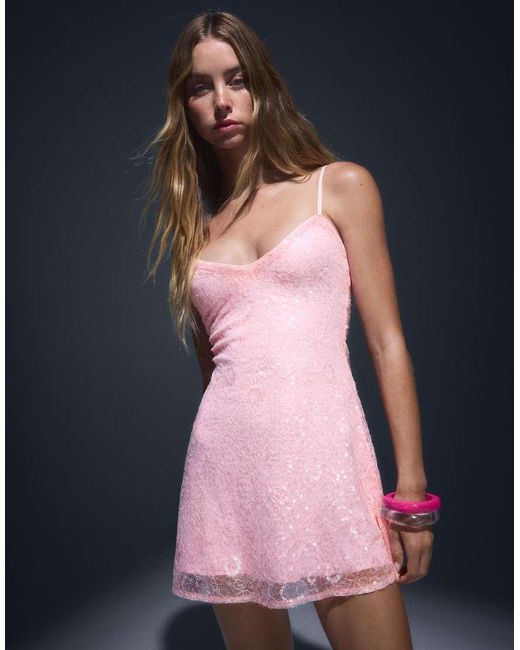Bershka Blue Sequin Mini Dress