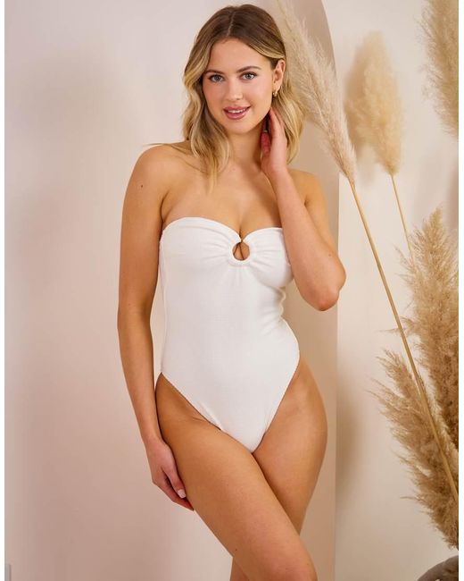 Wolf & Whistle Brown X Maia Andrews Ring Front Crinkle Swimsuit