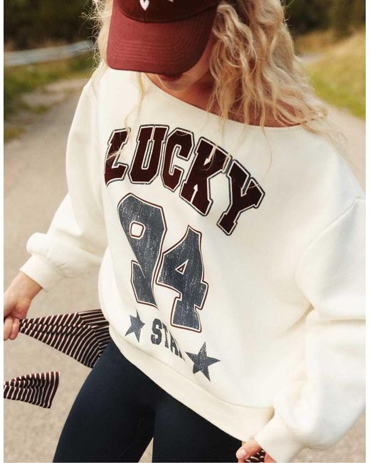 Stradivarius Asymmetrisch Sweatshirt Met Print in het White