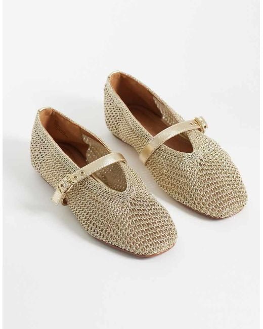 River Island Natural Crochet Mary Jane Ballet Flats