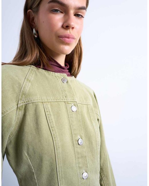 TOPSHOP Green Denim Cinch Shirt