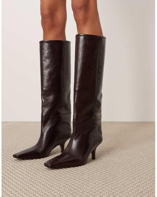 ARRANGE Brown Rowe Premium Leather Heeled Knee Boots