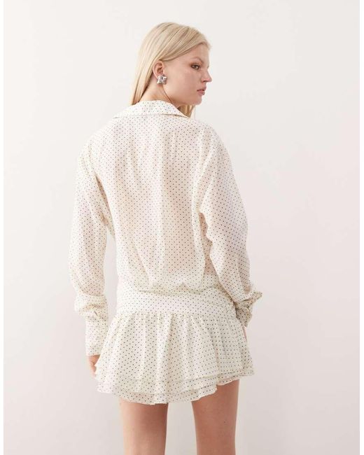 Lioness Natural Button Front Cinched Waistband Mini Shirt Dress