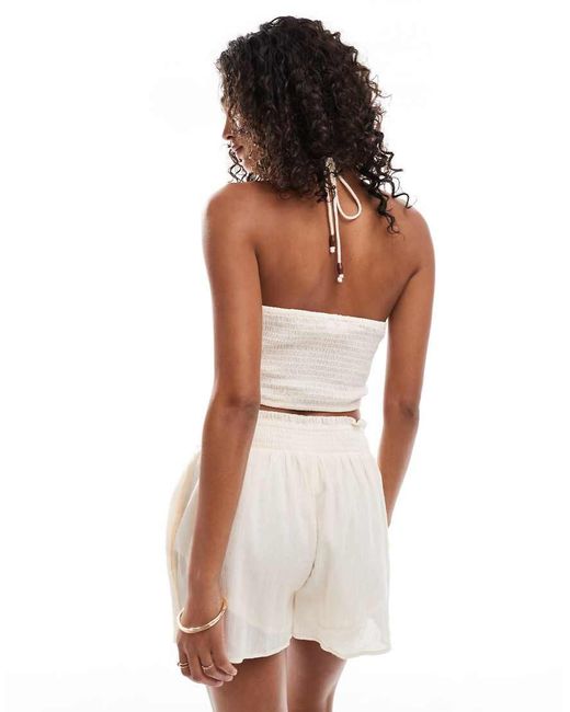 Pantaloncini Da Mare Colore Naturale Con Perline di Miss Selfridge in White