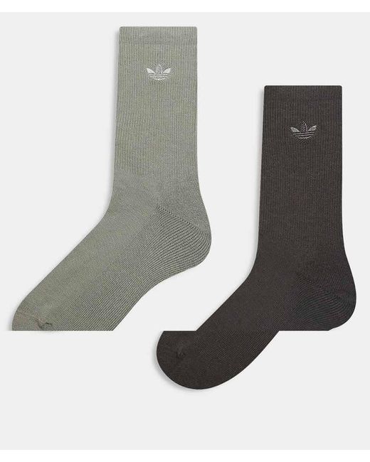 Pack De 2 Pares De Calcetines Deportivos De Color Gris Y Caqui De -Verde Adidas Originals de color Gray