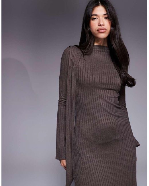 ASOS Purple Long Sleeve Scarf Detail Maxi Dress