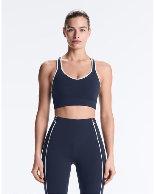 Oysho Blue Compressive Medium Support Sports Bra With Rubber Cups